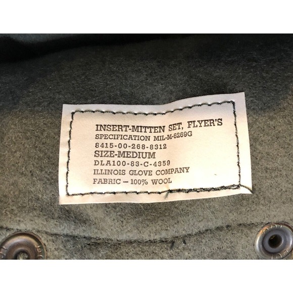 Illinois Glove Co Flyers Insert Mitten Sz medium 100% Wool Leather Military - Picture 3 of 3